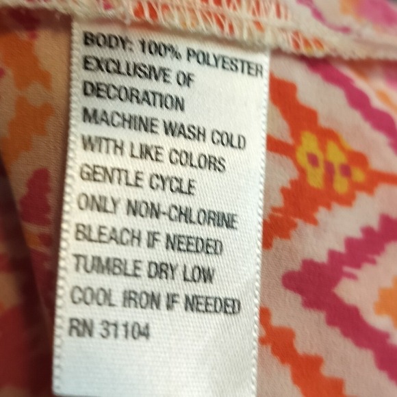 Red Camel Orange Pink Ikat Boho Peasant Top Tassel Tie Crochet Trim Women's M - Picture 9 of 9